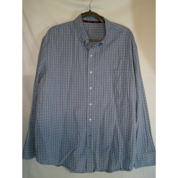 IZOD Mens Button Down Shirt Long Sleeve Plaid Blue Casual XL - Picture 1 of 3